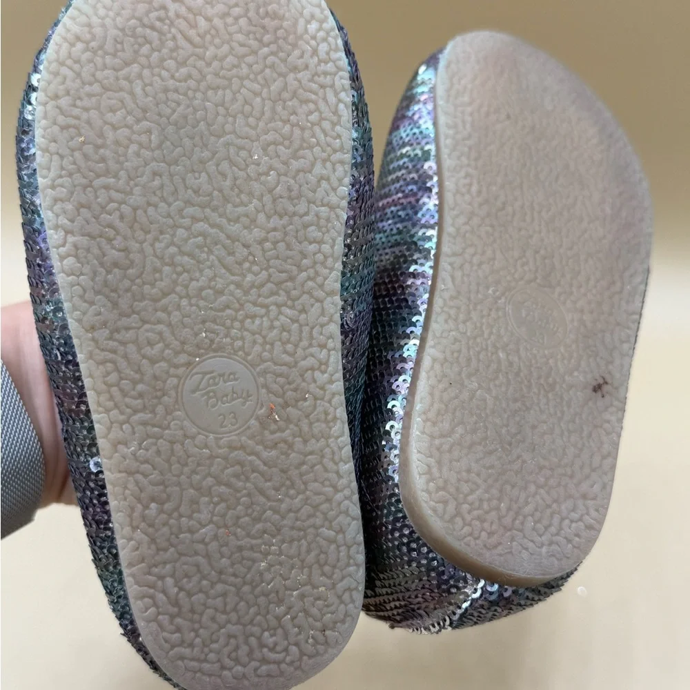 ZARA Baby Sequin Lace Up Shoes Size 23 Iridescent Sparkle Toddler Sneakers